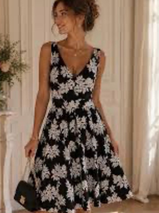 Betsey Johnson Dresses & Skirts - Betsy Johnson Black & White Floral V-Neck Sleeveless Dress
